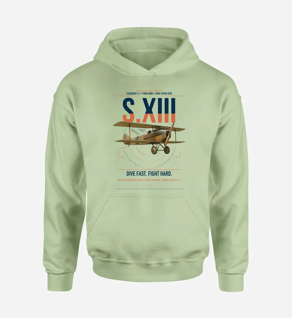 SPAD S.XIII C.1 design on light green double-side hoodie, single-side print