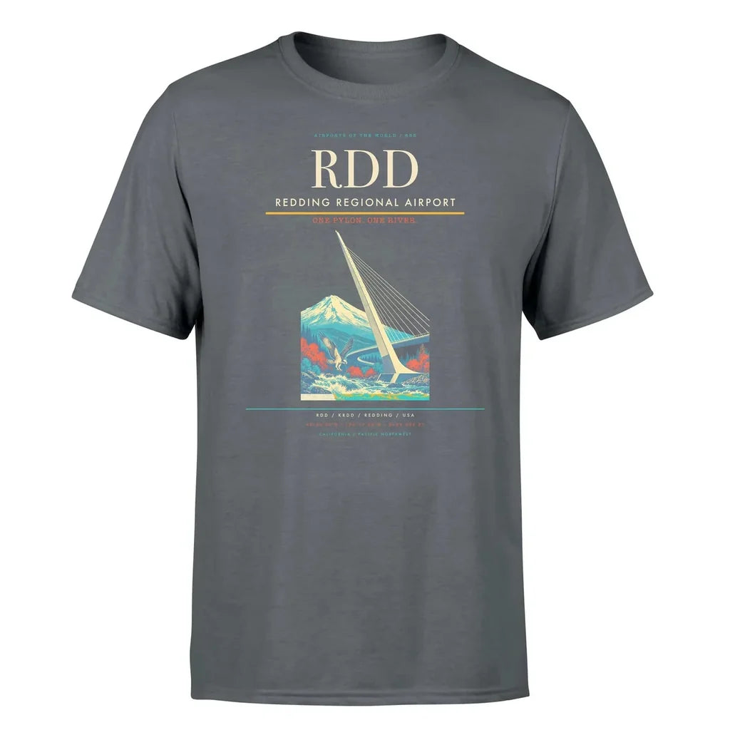 Redding Regional Airport (RDD) T-Shirt single-side front print in Gray | redding-regional-airport-rdd-double-side-t-shirt