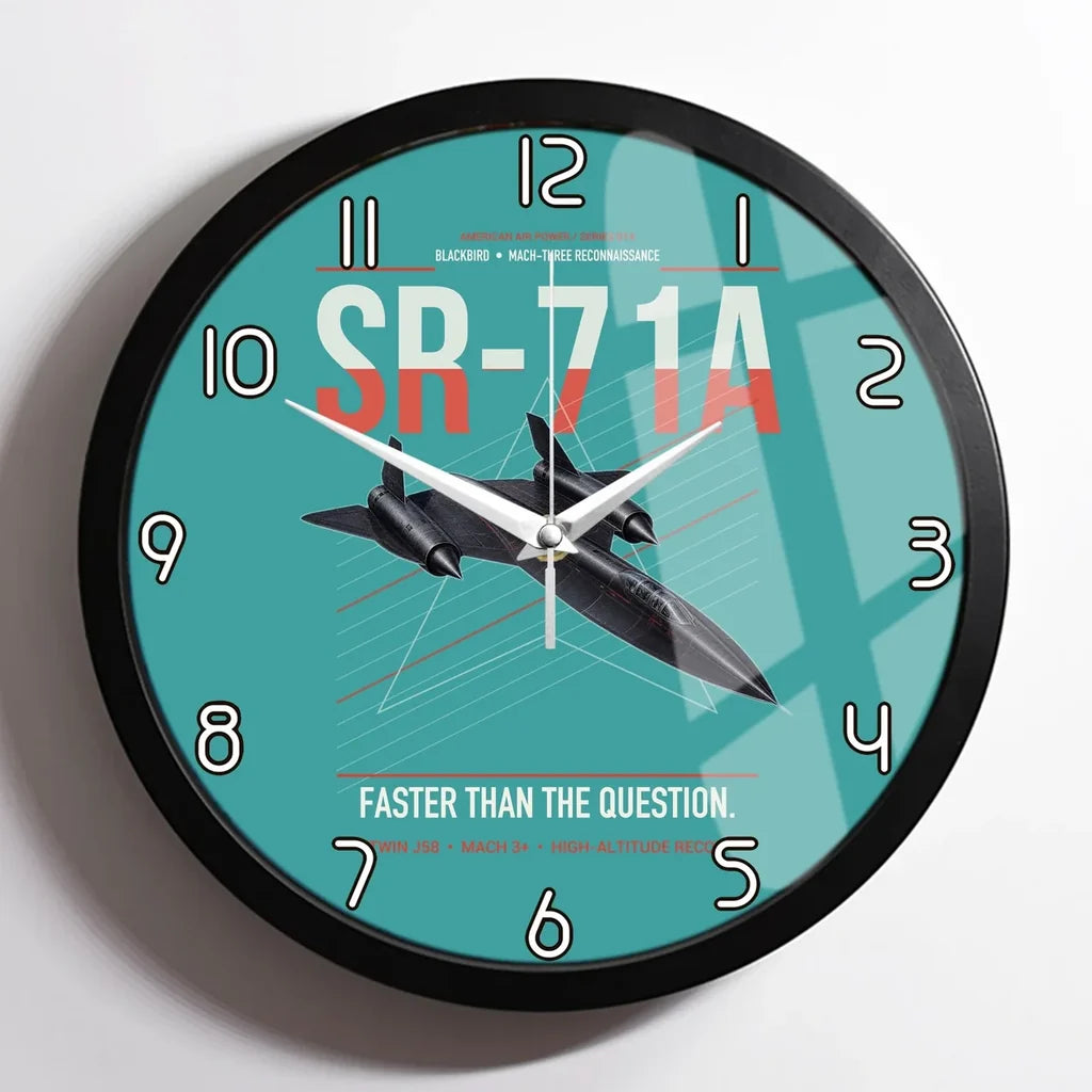SR-71A Blackbird design on turquoise framed wall clock
