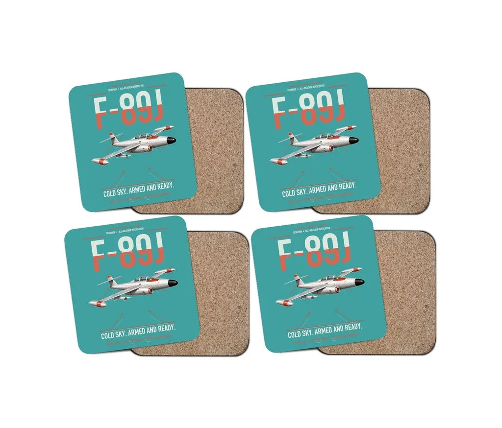 F-89J Scorpion design on turquoise 4 pieces set coaster