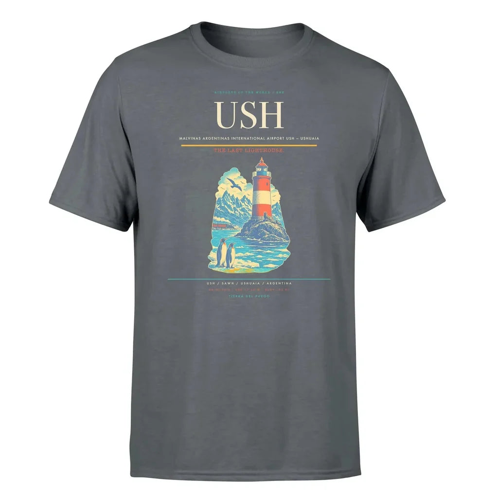 Malvinas Argentinas International Airport (USH) T-Shirt single-side front print in Gray | malvinas-argentinas-international-airport-ush-double-side-t-shirt