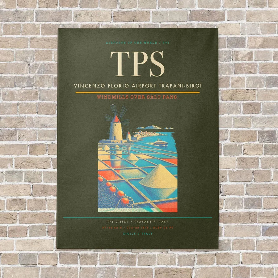 Vincenzo Florio Airport Trapani-Birgi TPS vertical canvas print - no frame - green army background