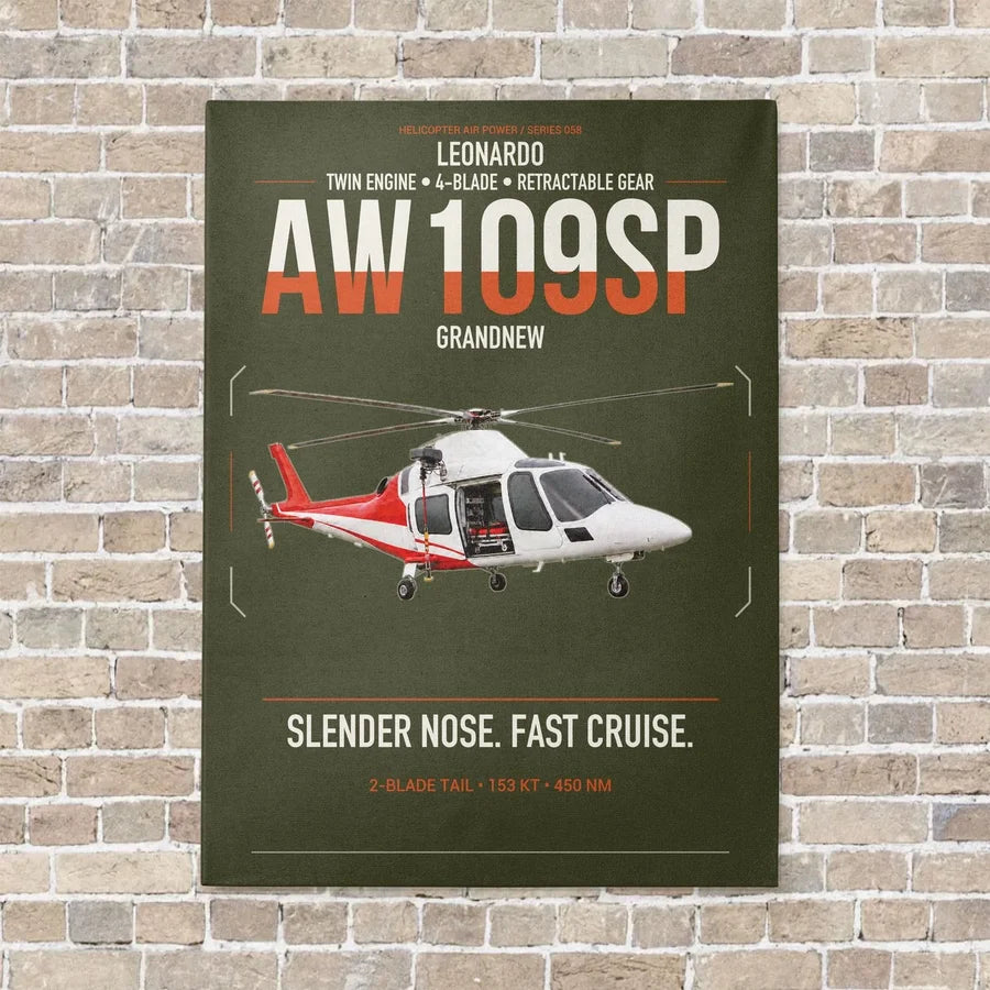 Leonardo AW109SP GrandNew vertical canvas print - no frame - green army background