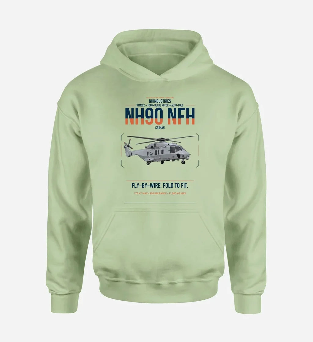 NHIndustries NH90 NFH Caïman design on light green double-side hoodie, single-side print