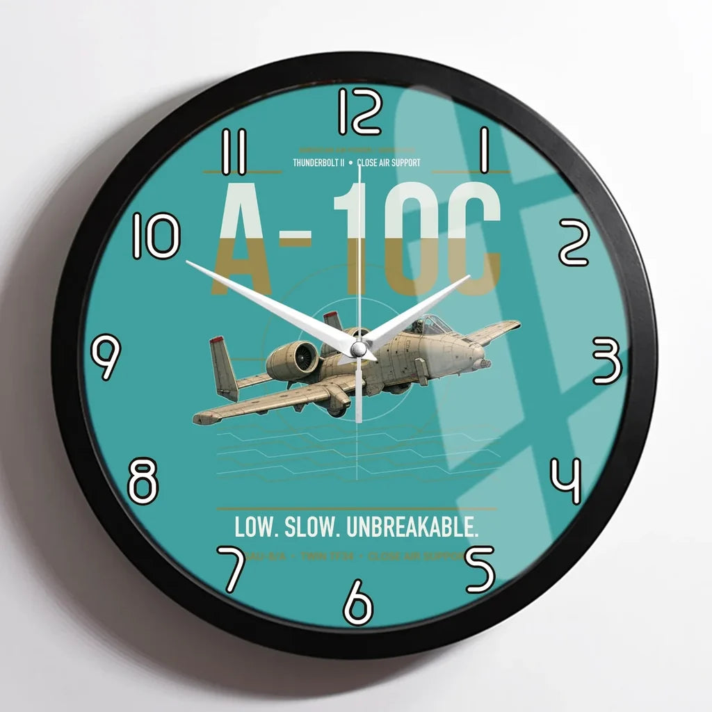 A-10C Thunderbolt II design on turquoise framed wall clock