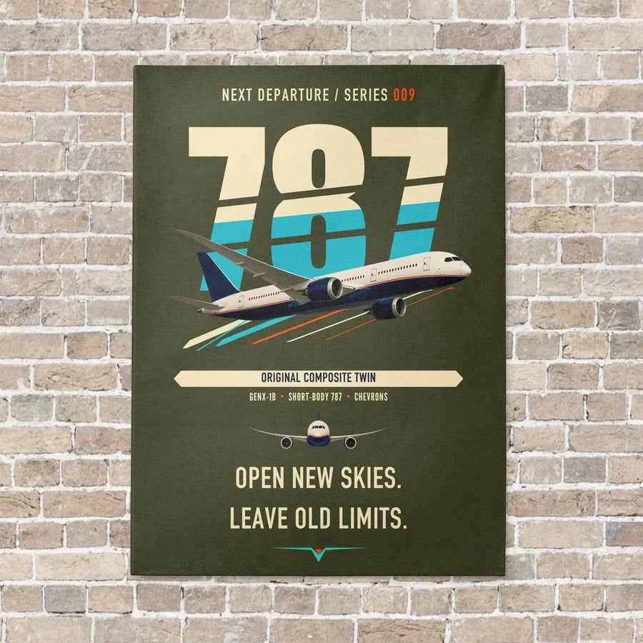 Boeing 787-8 Dreamliner vertical canvas print - no frame - green army background