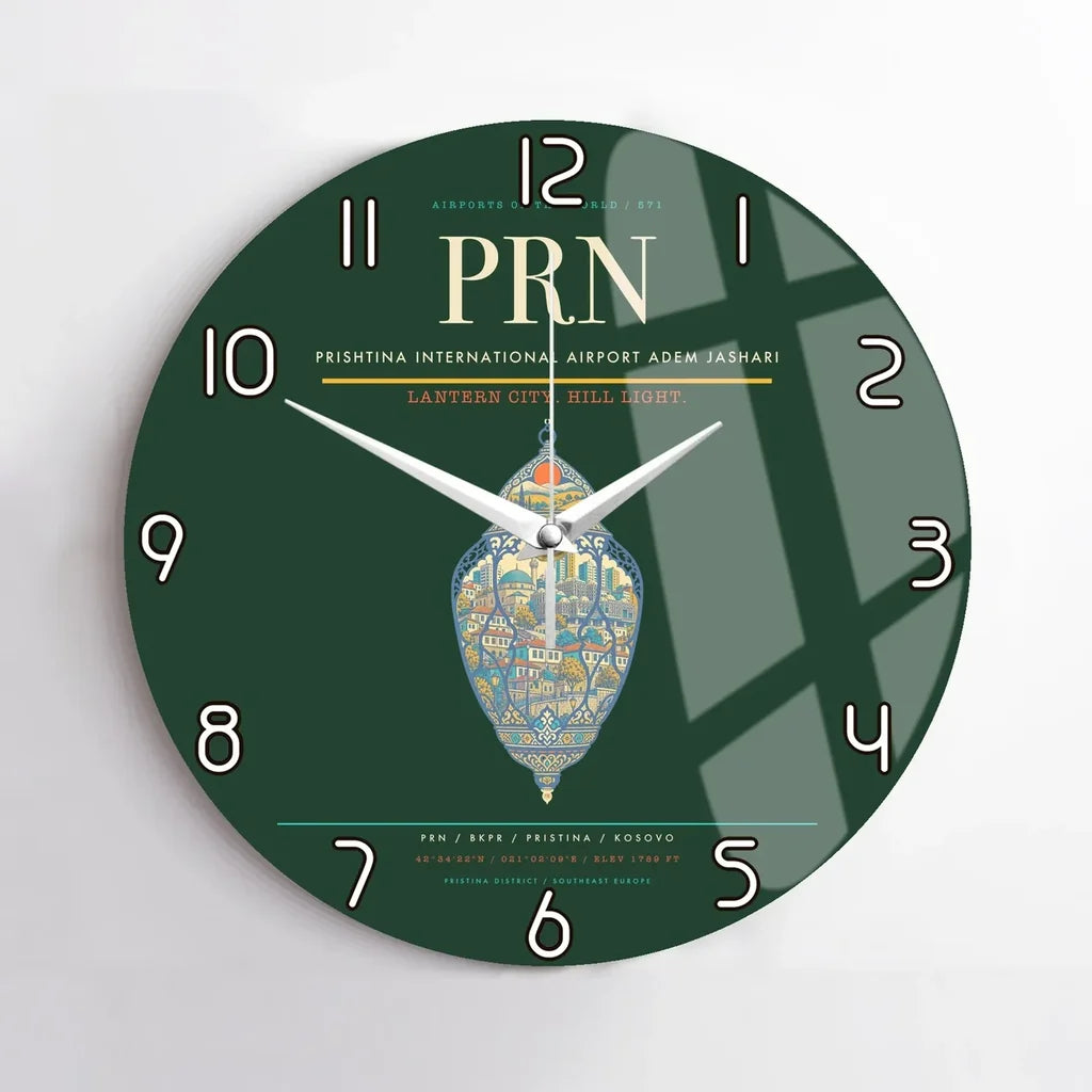 Prishtina International Airport Adem Jashari PRN Wall-Clock No-Frame - Dark Green