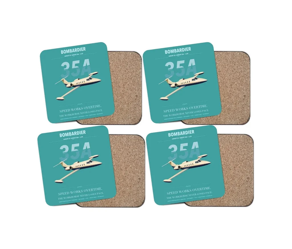 Bombardier Learjet 35A design on turquoise 4 pieces set coaster