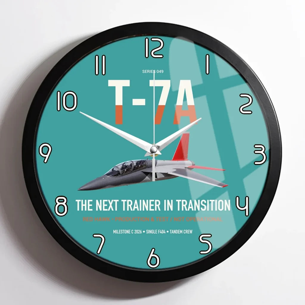 T-7A Red Hawk design on turquoise framed wall clock