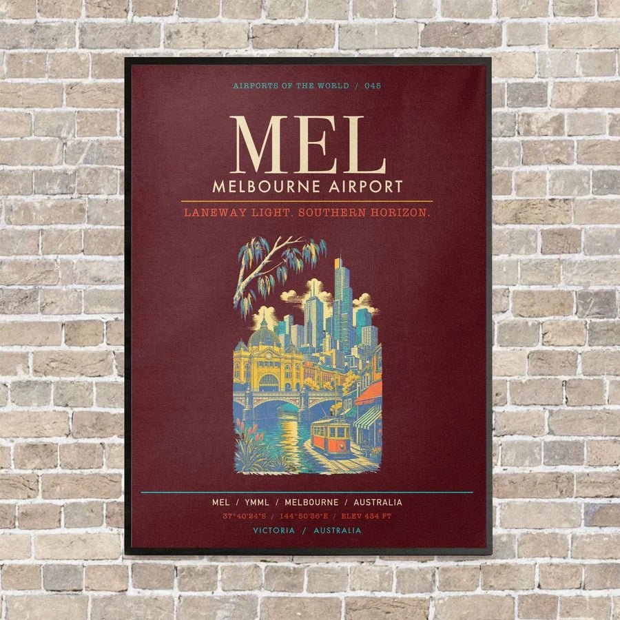 Melbourne Airport MEL - Canvas Framed - Dark Red