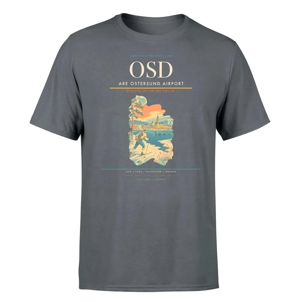 Are Ostersund Airport (OSD) T-Shirt single-side front print in Gray | are-ostersund-airport-osd-double-side-t-shirt