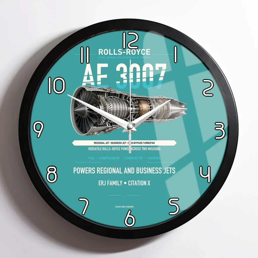 AE 3007 design on turquoise framed wall clock