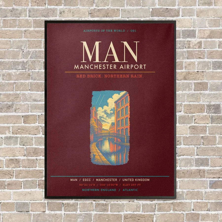 Manchester Airport MAN - Canvas Framed - Dark Red