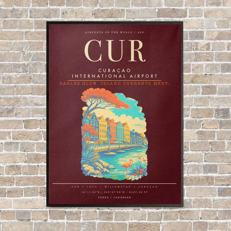 Curacao International Airport CUR - Canvas Framed - Dark Red