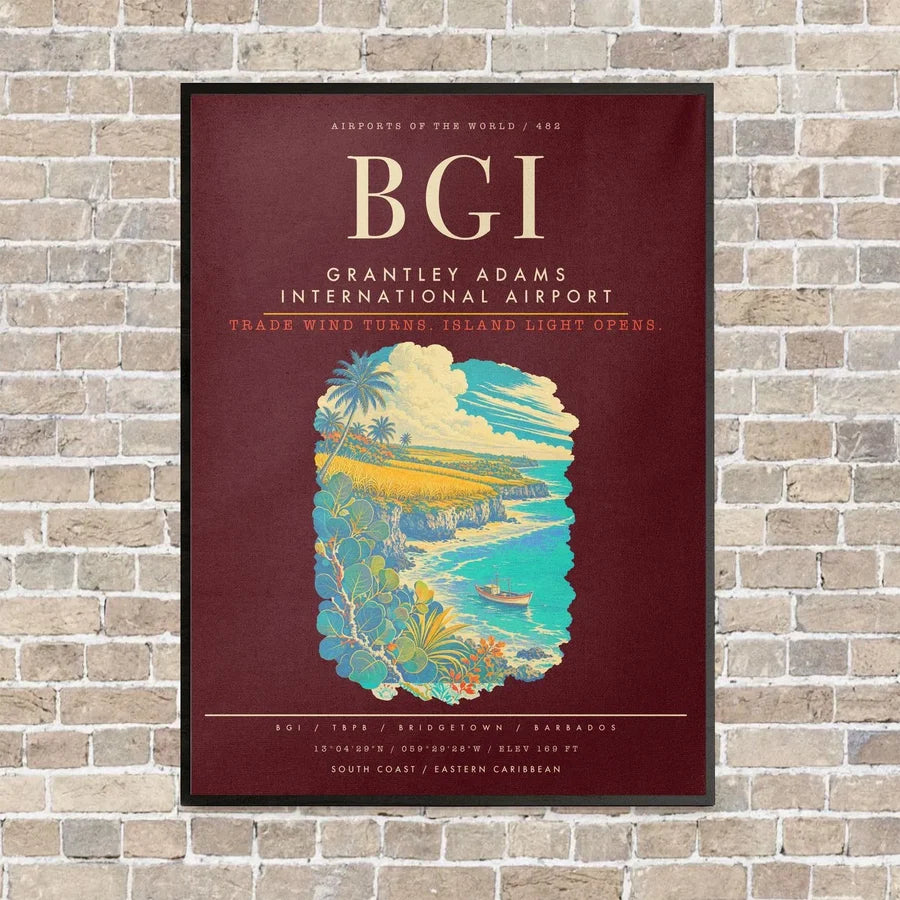 Grantley Adams International Airport BGI - Canvas Framed - Dark Red