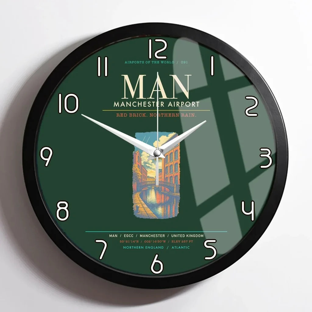 Manchester Airport MAN Wall-Clock Framed - Dark Green