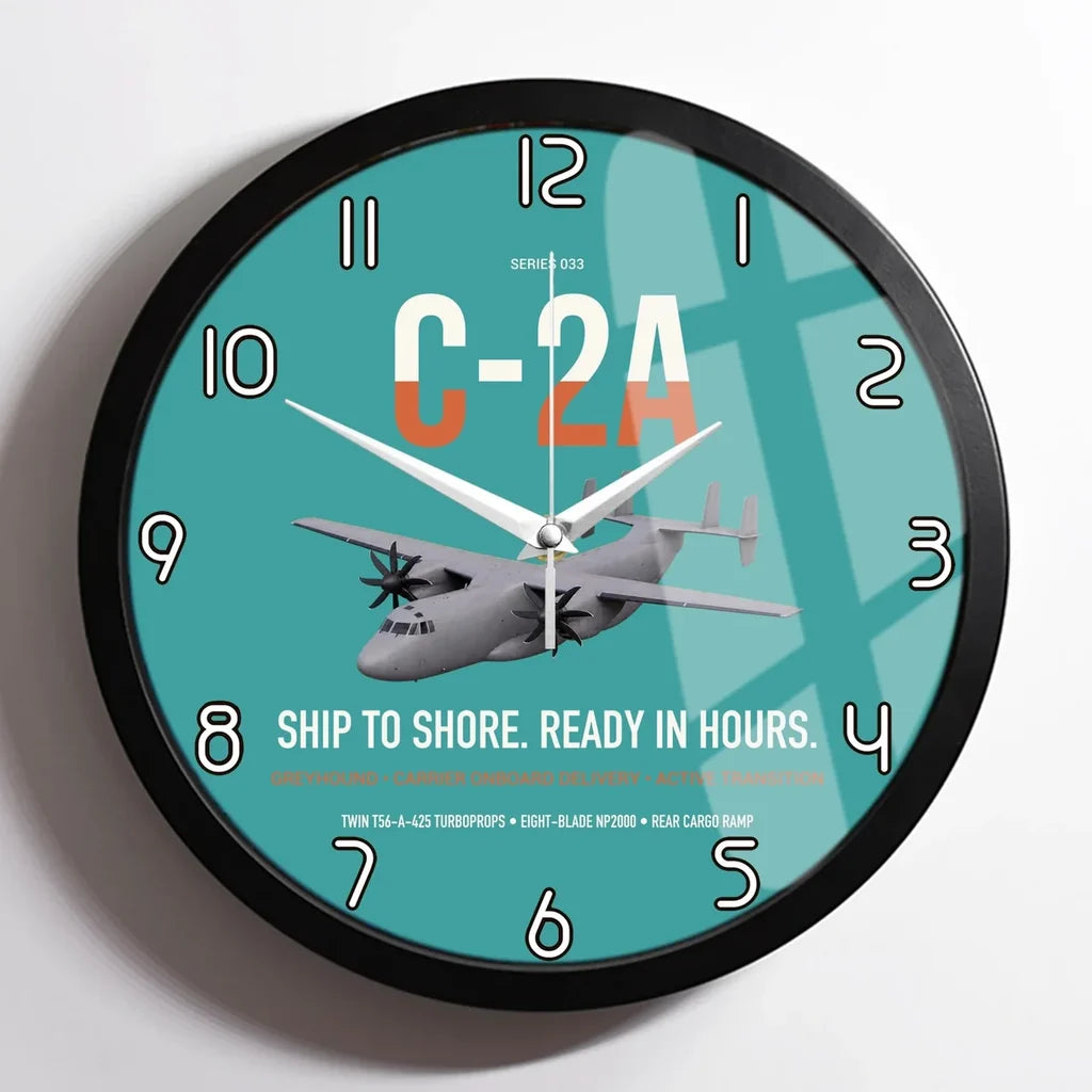 C-2A Greyhound design on turquoise framed wall clock