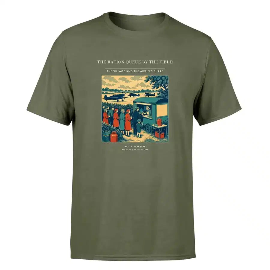 VINTAGE G4522 - The Ration Queue By The Field - Premium T-Shirt design on greenarmy premium t shirt