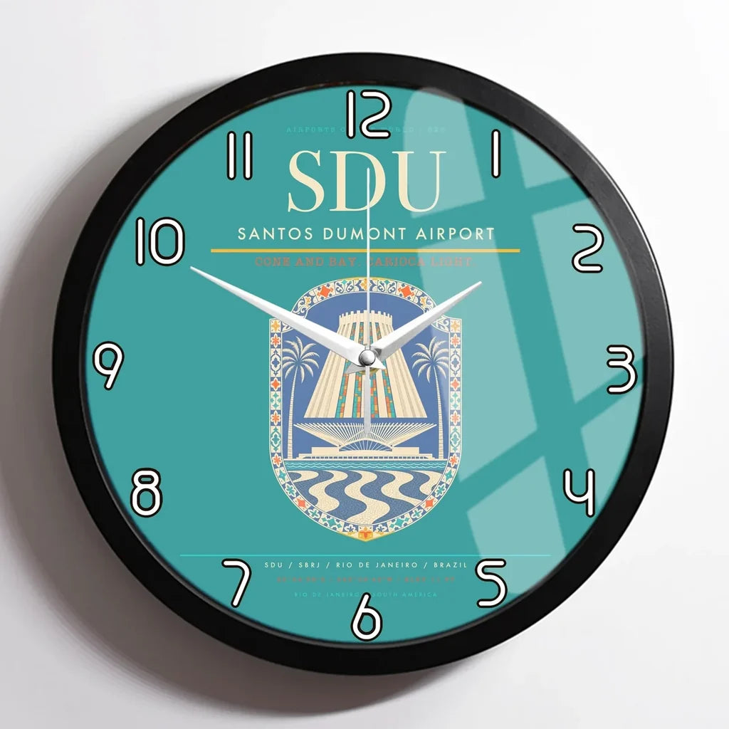 Santos Dumont Airport (SDU) design on turquoise framed wall clock
