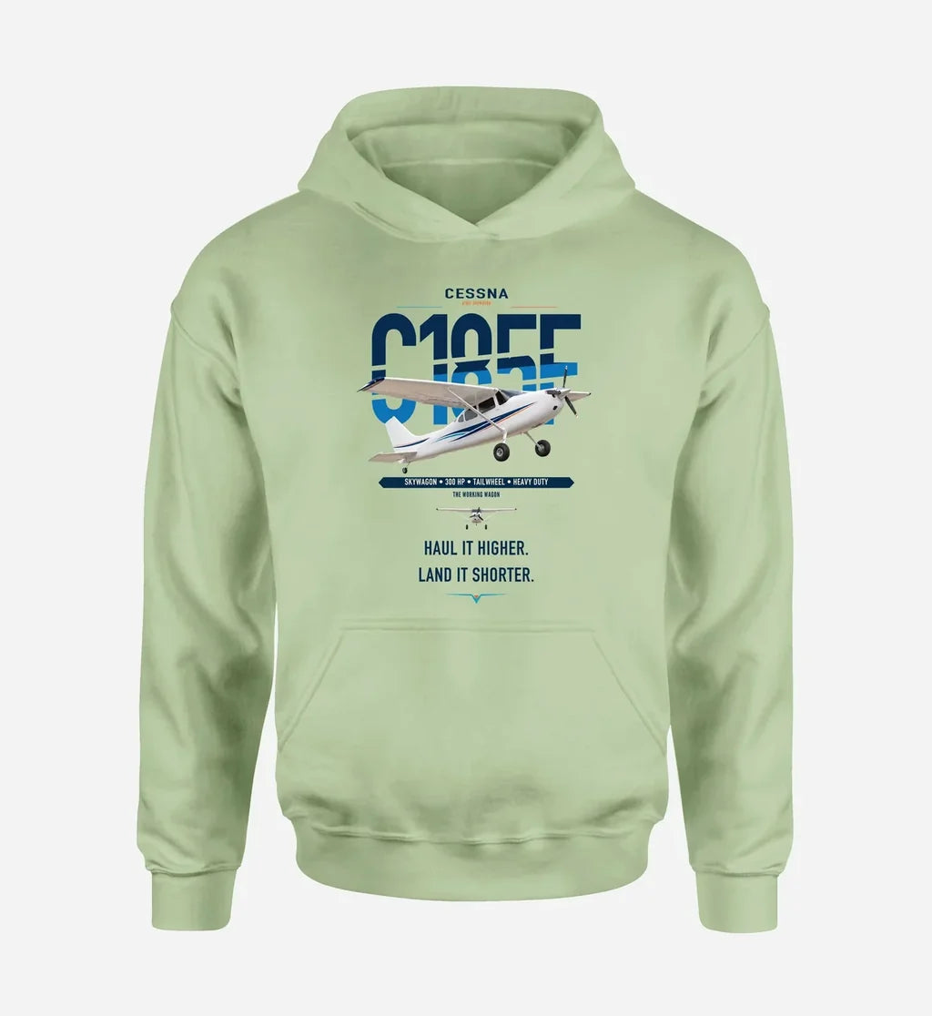 Cessna A185F Skywagon design on light green double-side hoodie, single-side print