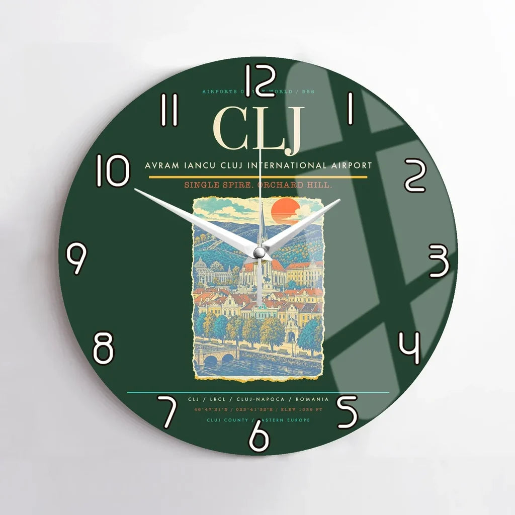 Avram Iancu Cluj International Airport CLJ Wall-Clock No-Frame - Dark Green