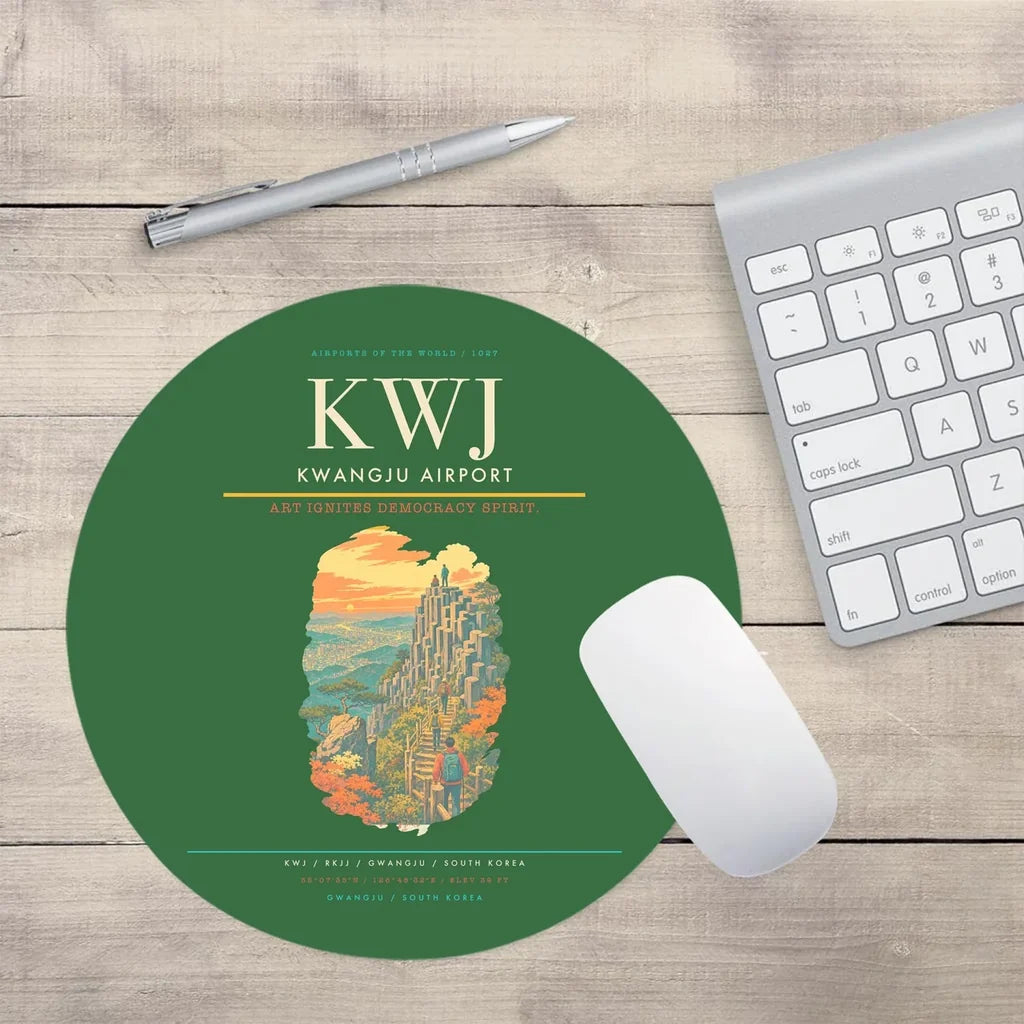 Kwangju Airport (KWJ) design on green round mouse pad