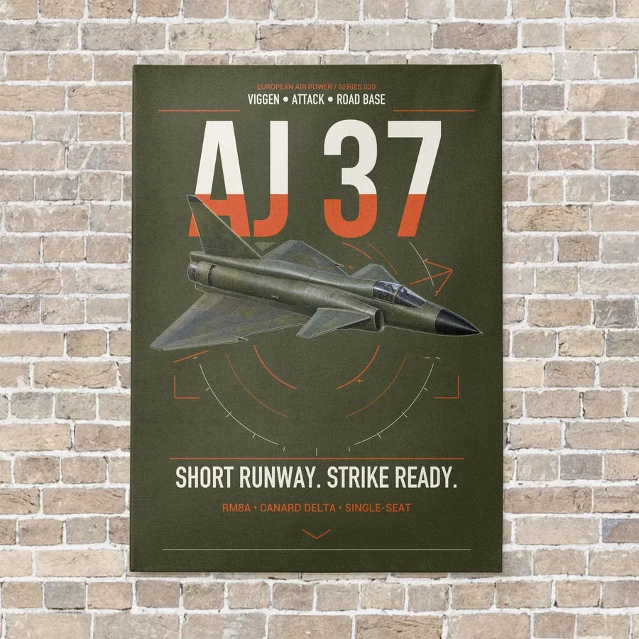 Saab AJ 37 Viggen vertical canvas print - no frame - green army background