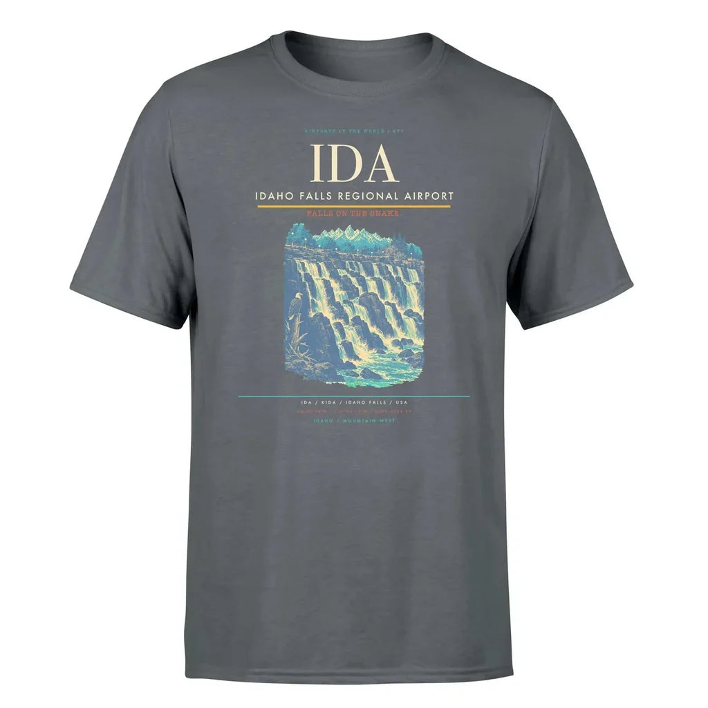 Idaho Falls Regional Airport (IDA) T-Shirt single-side front print in Gray | idaho-falls-regional-airport-ida-double-side-t-shirt