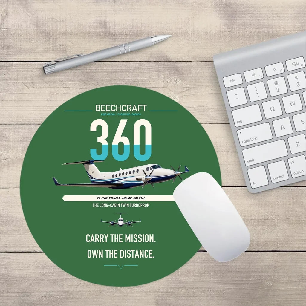 Beechcraft King Air 360 design on green round mouse pad