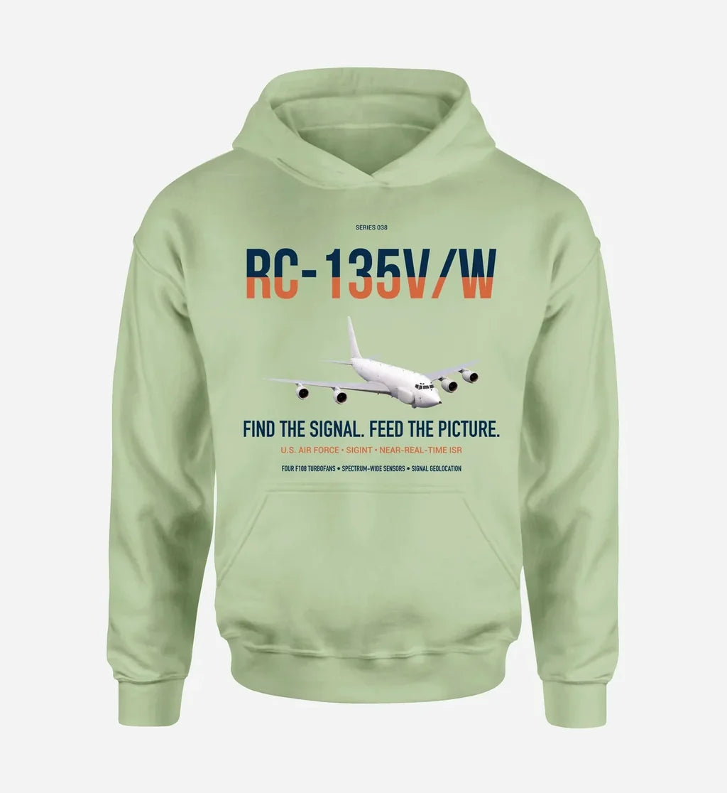 RC-135V W Rivet Joint design on light green double-side hoodie, single-side print
