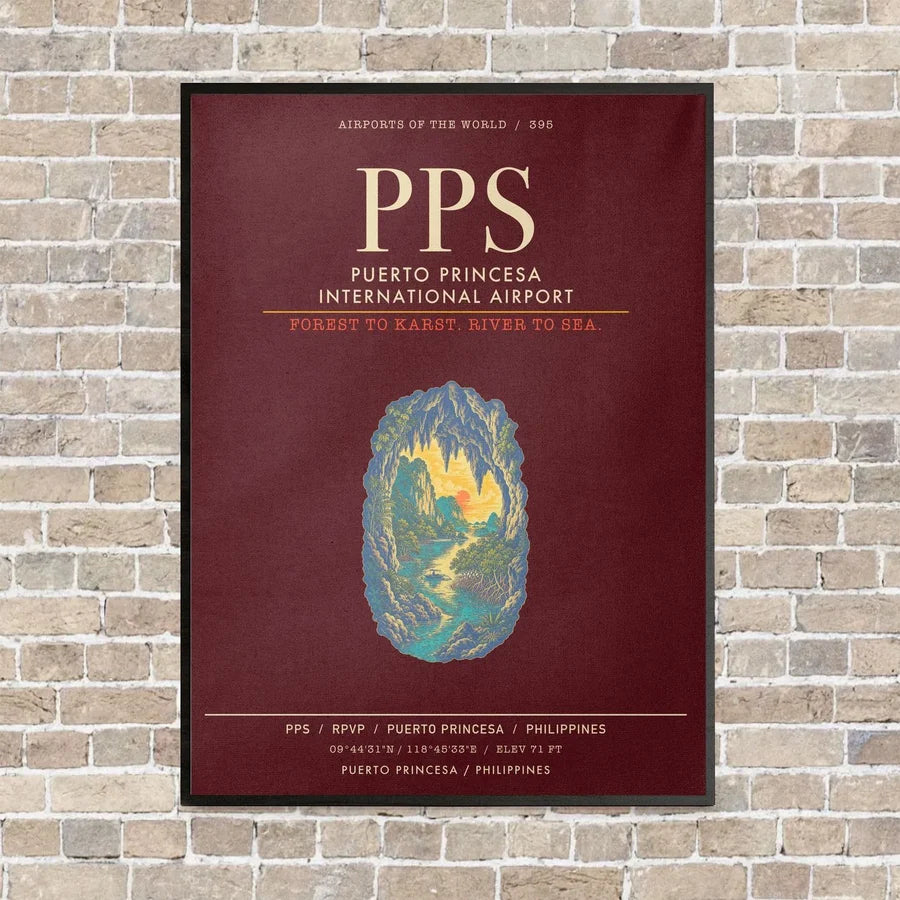 Puerto Princesa International Airport PPS - Canvas Framed - Dark Red