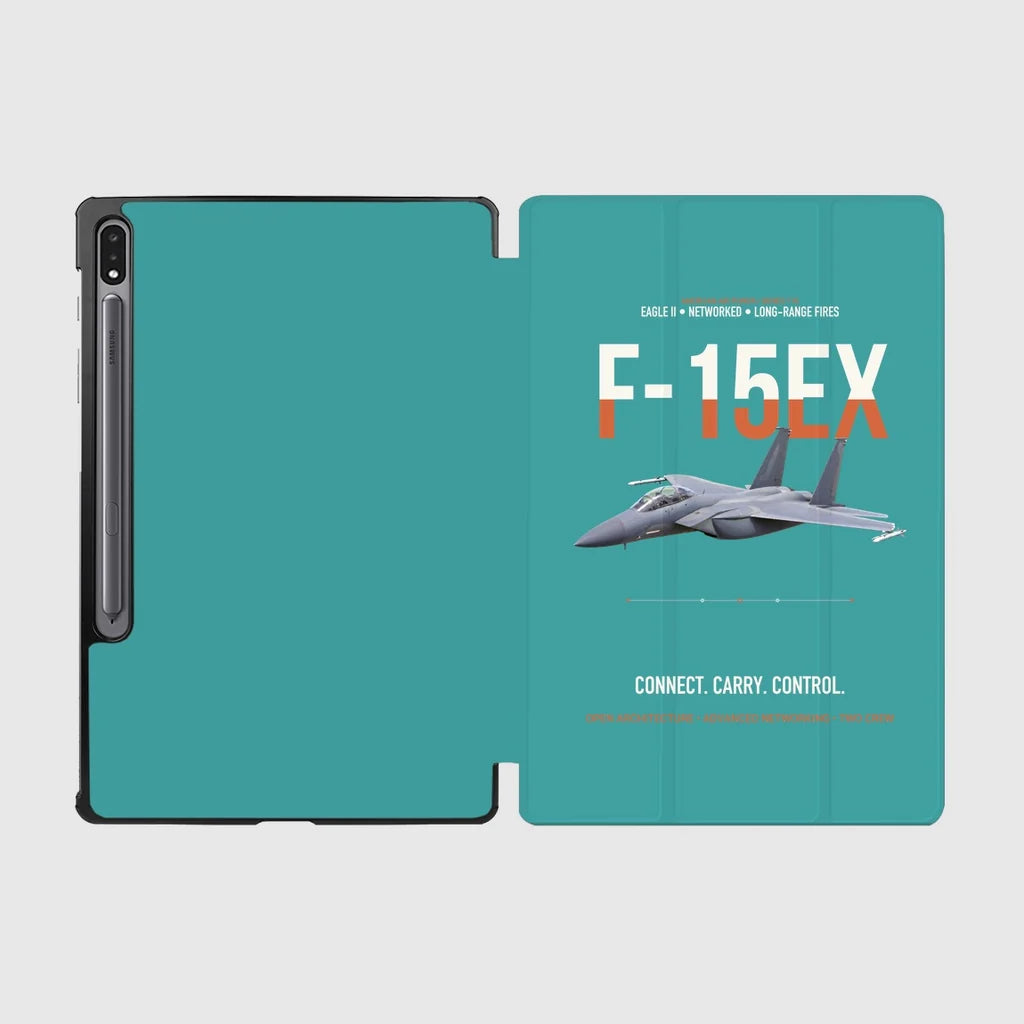 F-15EX Eagle II Connect Carry Control design on turquoise samsung tablet tablet case
