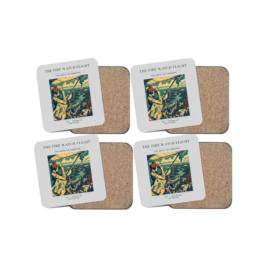 The Fire Watch Flight - Designed Coasters design on light gray 4-pieces-set