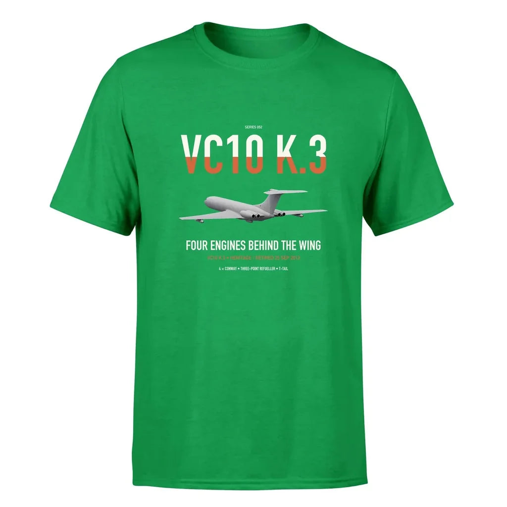 Vickers VC10 K.3 design on green double-side t-shirt, single-side print
