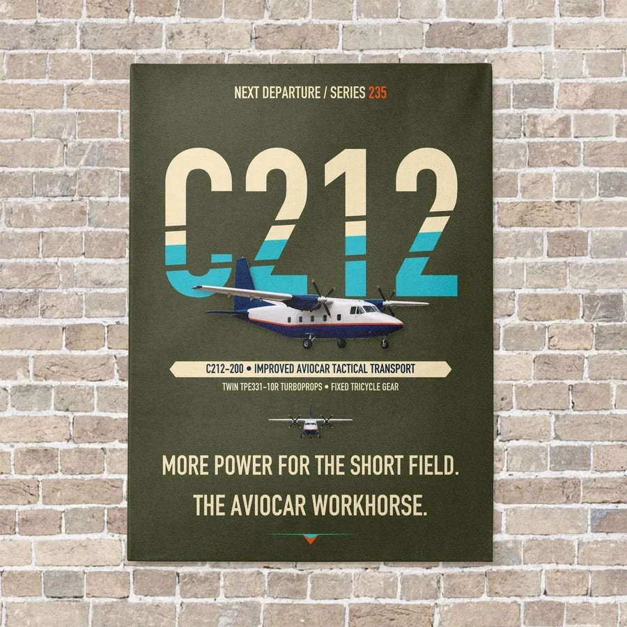 CASA C-212-200 Aviocar vertical canvas print - no frame - green army background