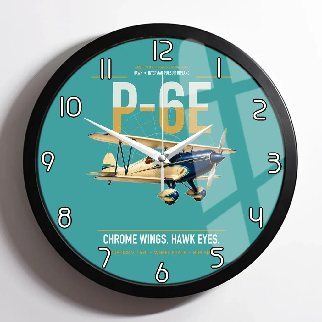 Curtiss P-6E Hawk design on turquoise framed wall clock