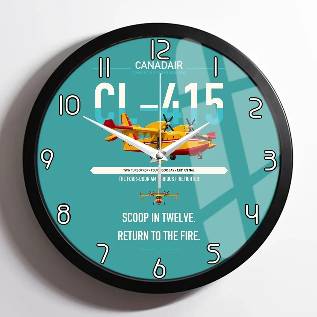 Canadair CL-415 design on turquoise framed wall clock