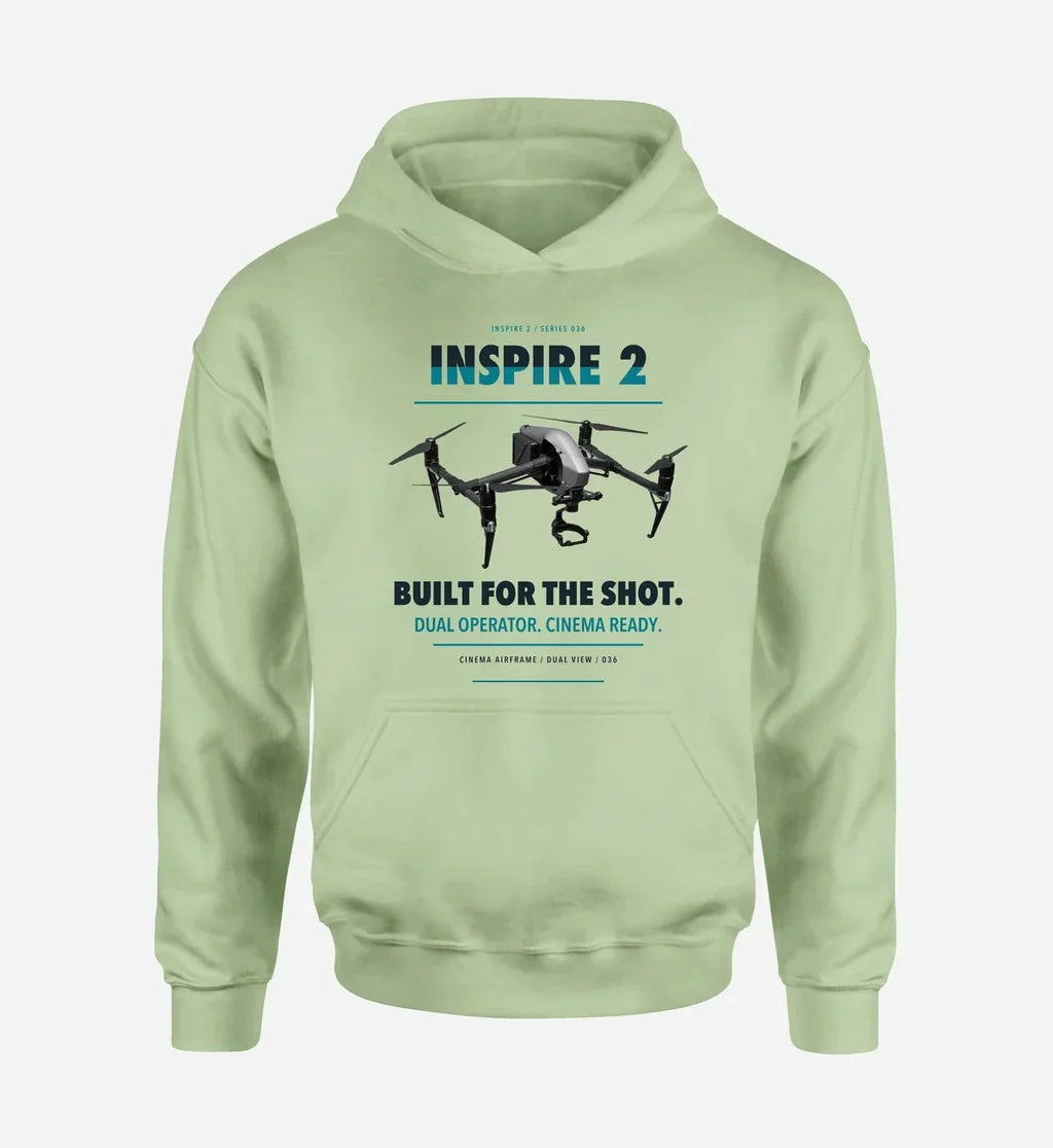 DJI Inspire 2 design on light green hoodie single side