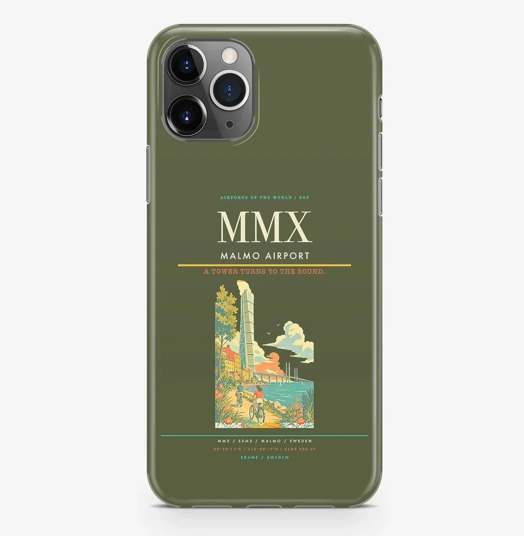 Malmo Airport (MMX) design on green army iPhone 16 Pro MagSafe case
