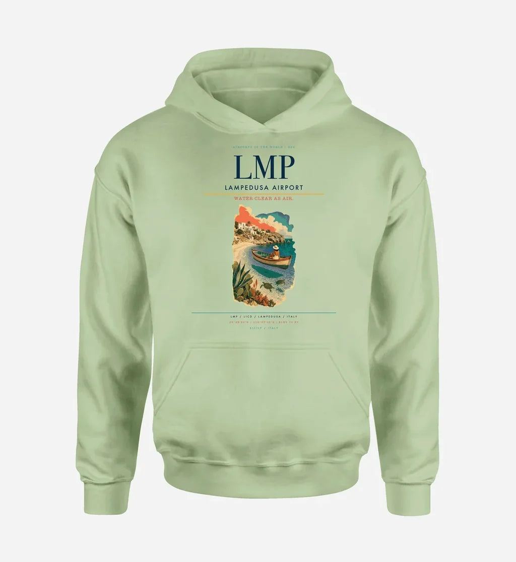 Lampedusa Airport (LMP) design on light green hoodie single-side print
