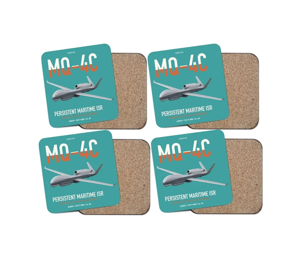 MQ-4C Triton IFC-4 design on turquoise 4 pieces set coaster