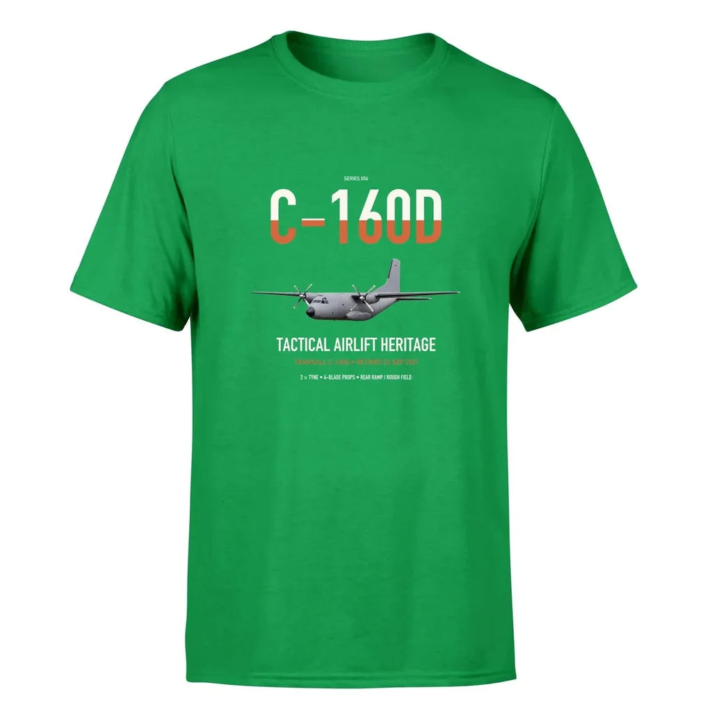 Transall C-160D design on green double-side t-shirt, single-side print