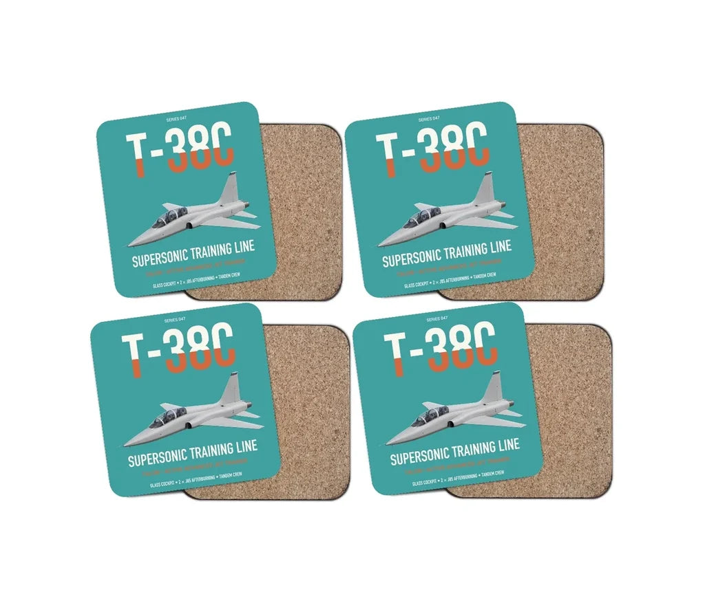 T-38C Talon design on turquoise 4 pieces set coaster