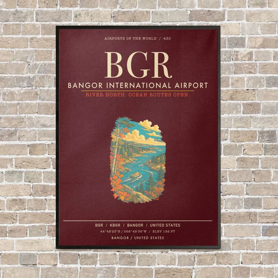 Bangor International Airport BGR - Canvas Framed - Dark Red