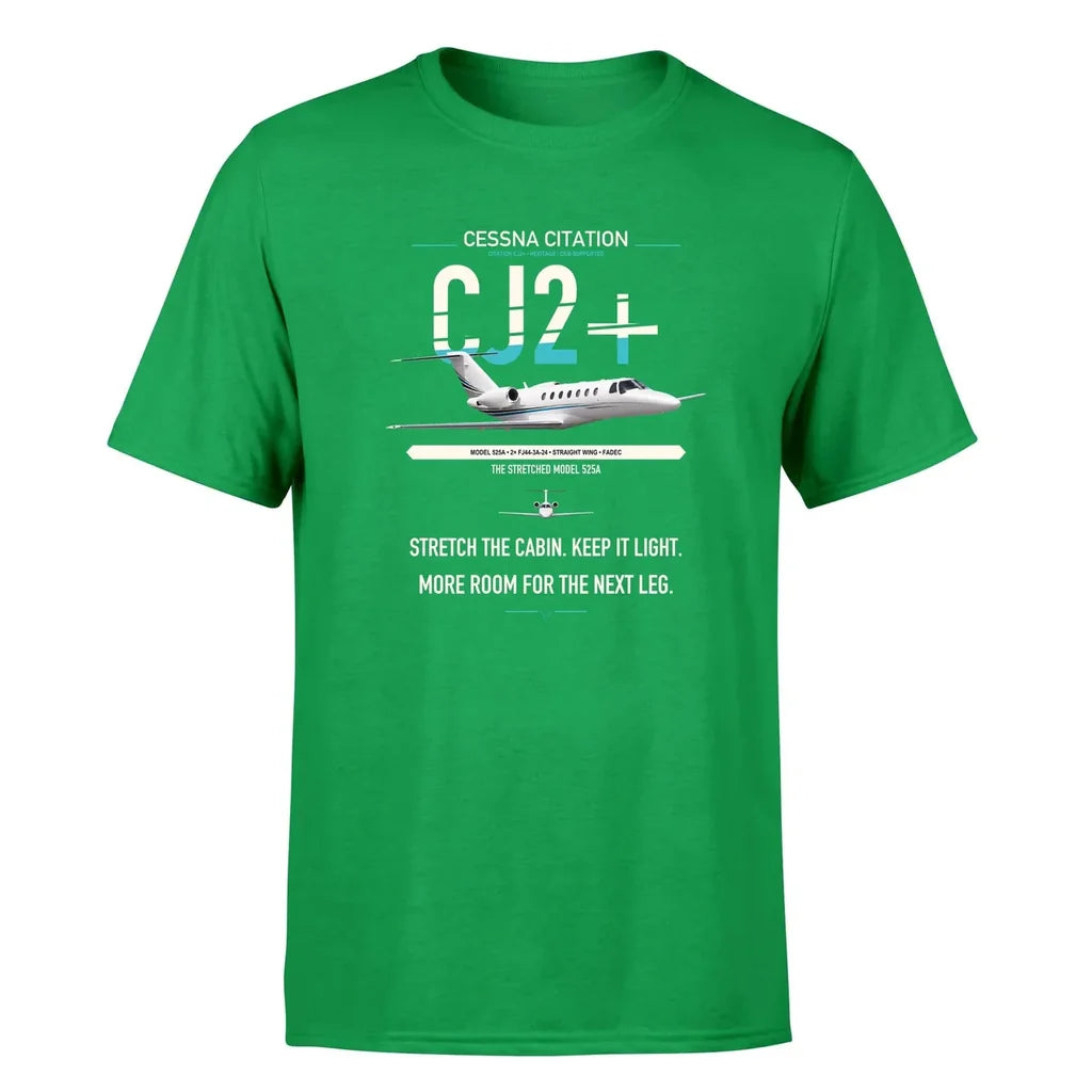 Cessna Citation CJ2+ design on green double-side t-shirt, single-side print