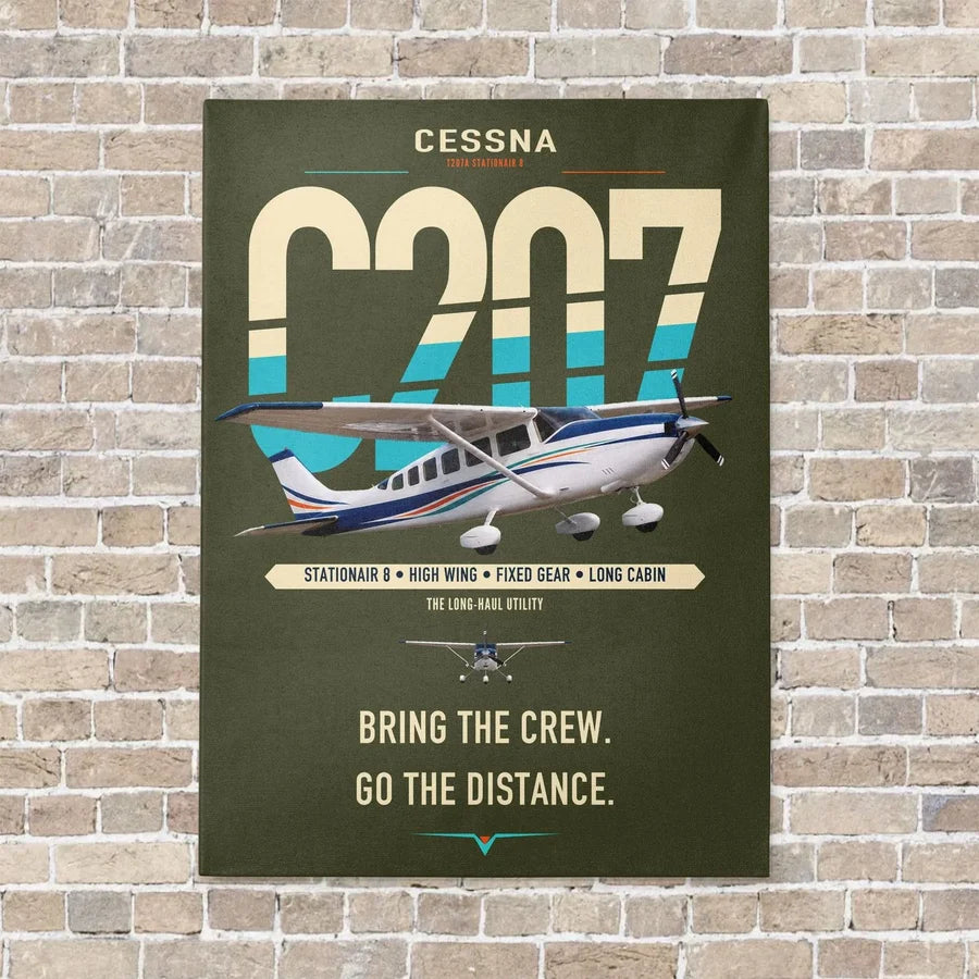 Cessna T207A Stationair 8 vertical canvas print - no frame - green army background