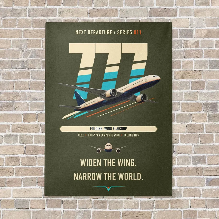 Boeing 777-9 vertical canvas print - no frame - green army background