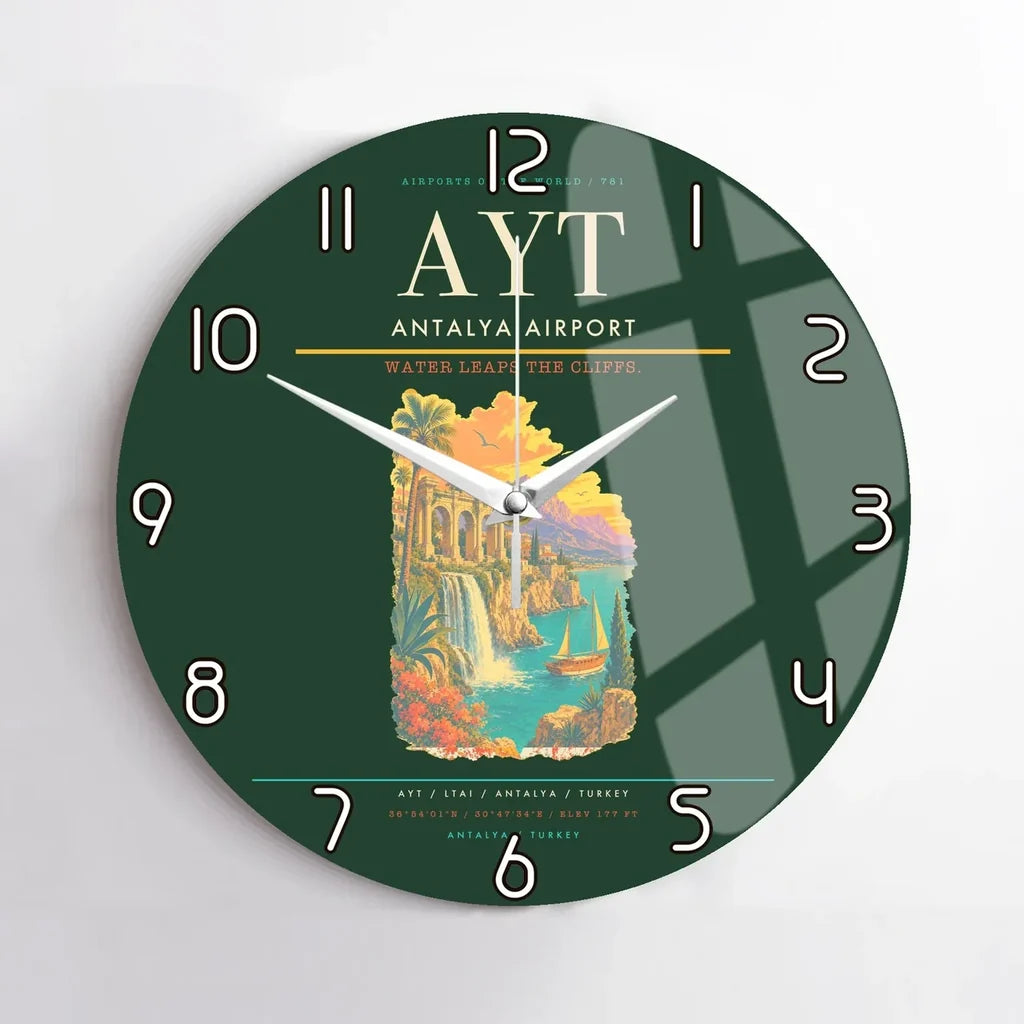 Antalya Airport AYT Wall-Clock No-Frame - Dark Green