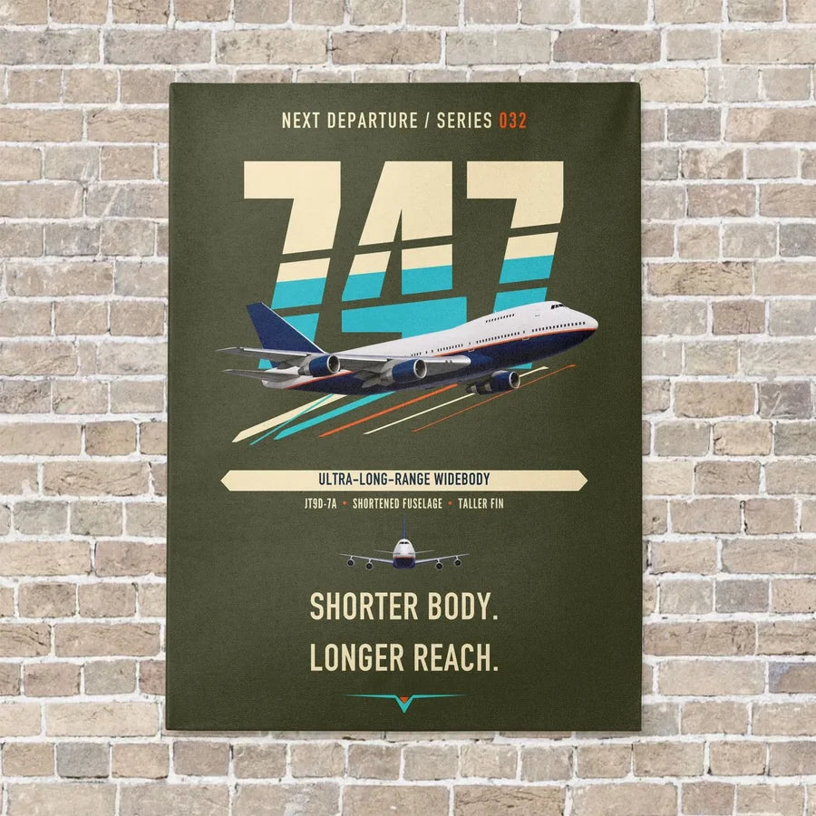 Boeing 747SP vertical canvas print - no frame - green army background