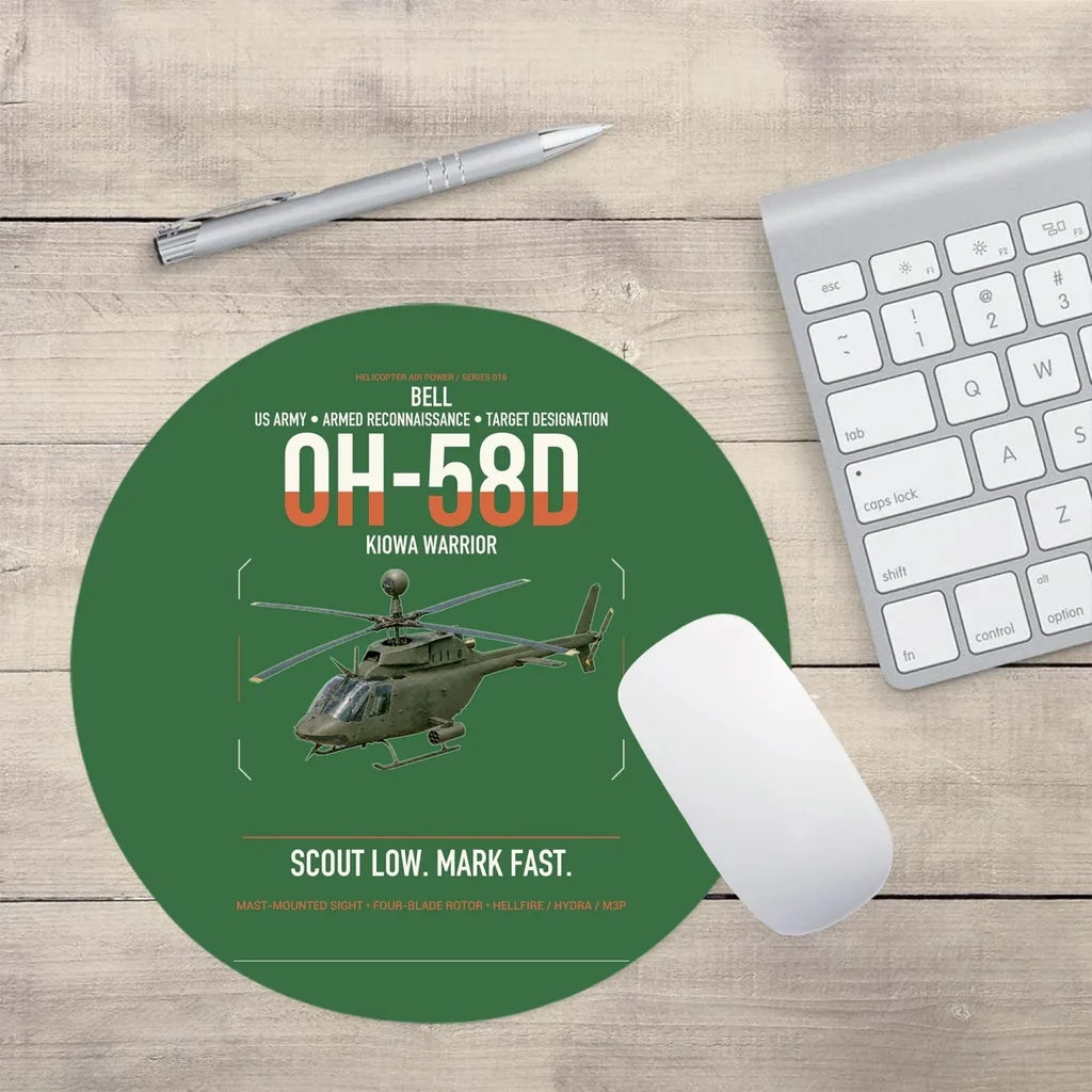 Bell OH-58D Kiowa Warrior design on green round mouse pad